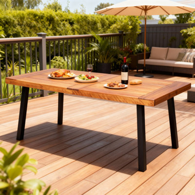 6-Person Indoor Outdoor Poplar Wood Dining Table,Teak Wood Finish