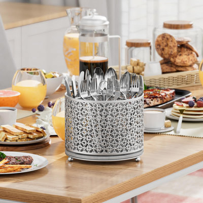 360° Rotating Kitchen Utensil Holder,Large Silverware Caddy,Silver