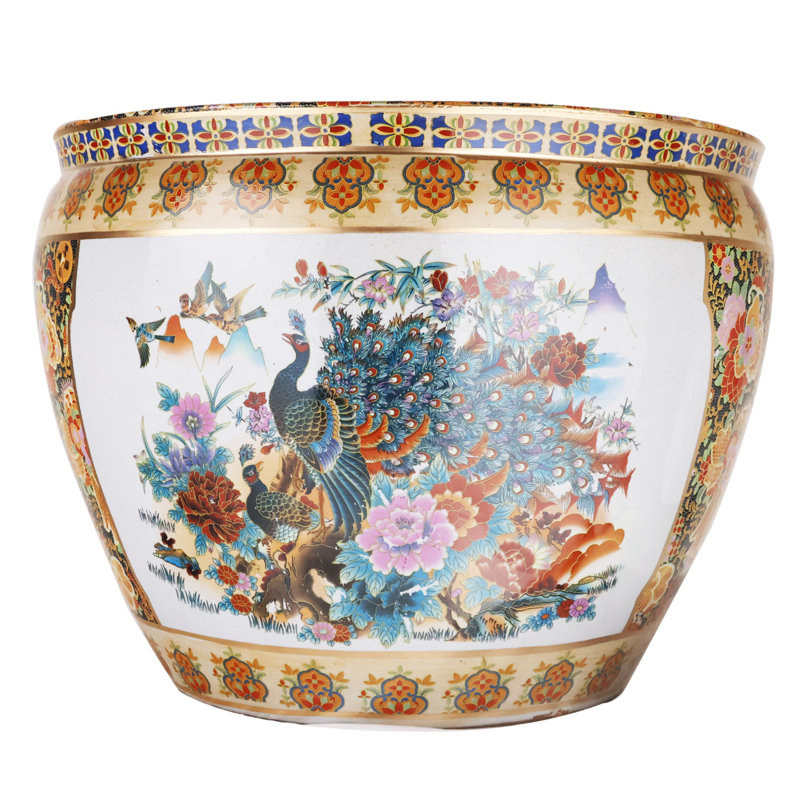 Pot à fleurs japonais Satsuma Peacock, H 15 po x l 18 po x P 18 po