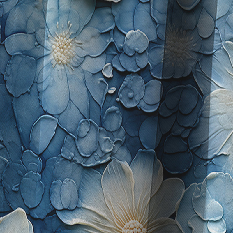 Collage de marbre bleu et blanc à fleurs - rideau occultant en marbre abstrait - 1 panneaux, L 52 po x L 90 po