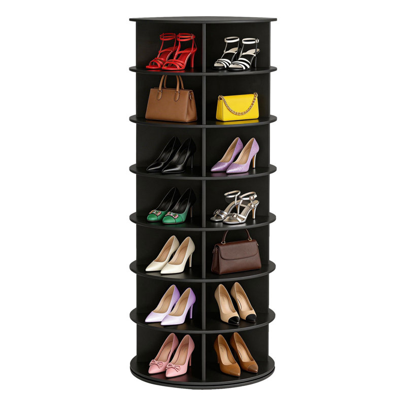 7 Tier Rotating Shoe Rack Tower, 360° Revolving Free Standing Spinning Shoe Organizer, Black