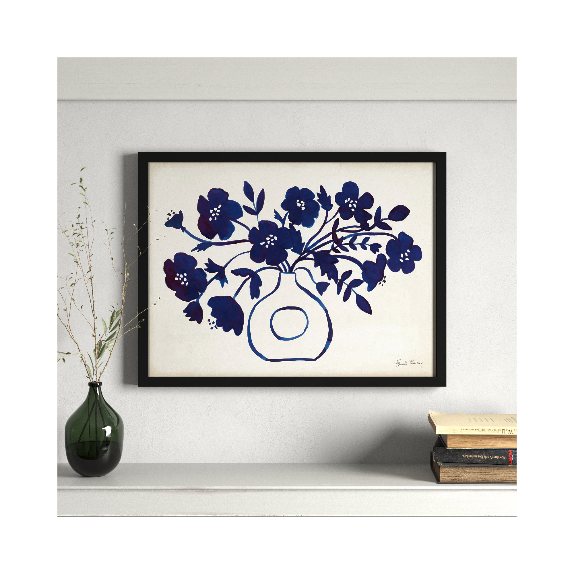 Modern Blue by Farida Zaman, 19" H x 25" W x 1" D, Black