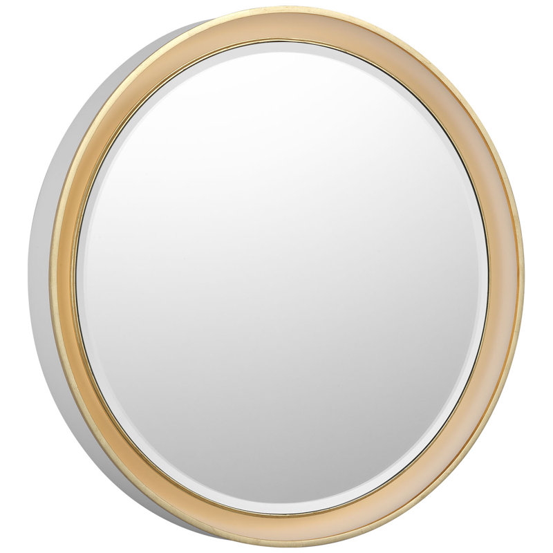 Tricia Illuminated Round Mirror, 24" x 24", Matte White/Gild