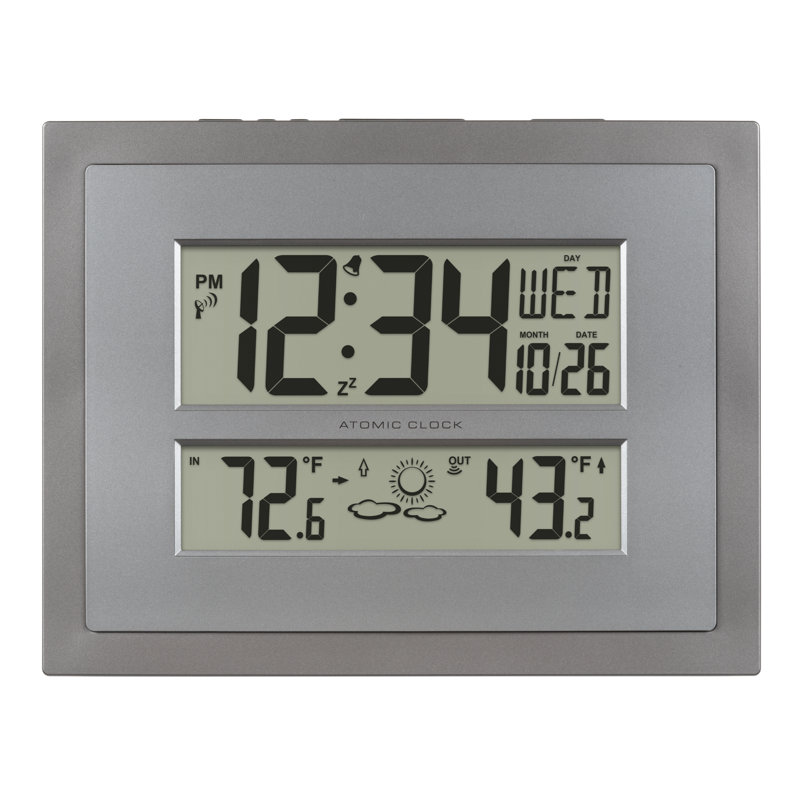 Gray and Silver Atomic Digital Wall Clock with Temperature Display