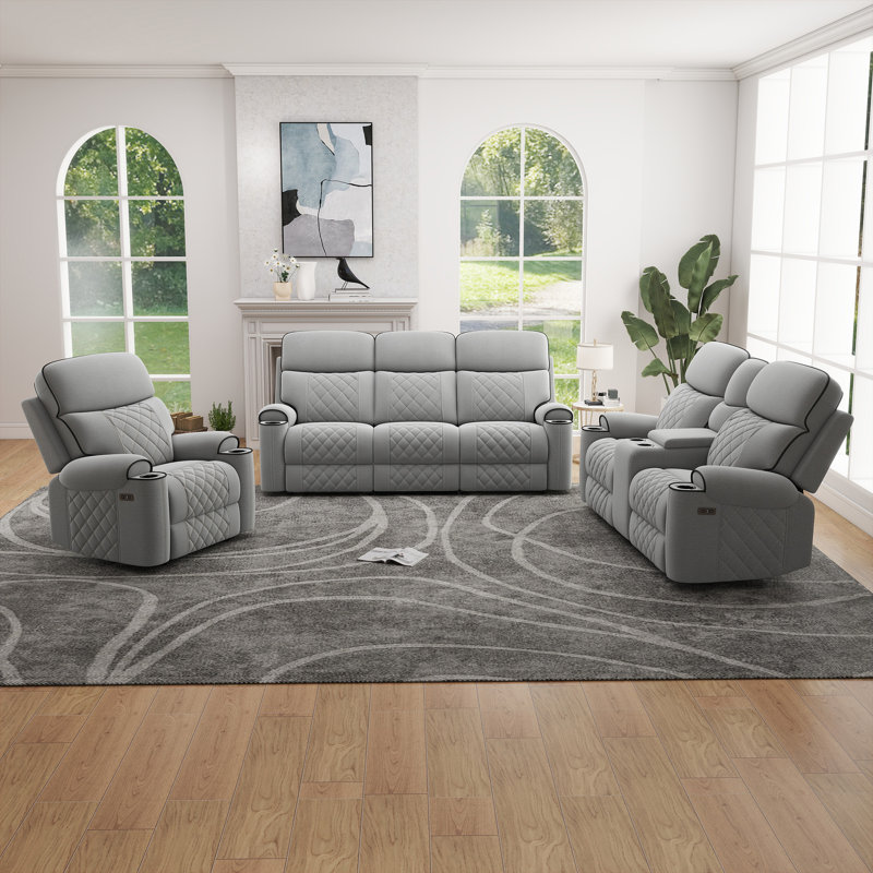 Ensemble de salon 3 pièces en chenille inclinable électrique et moderne 3 pièces, 3 pièces: chaise, causeuse, canapé