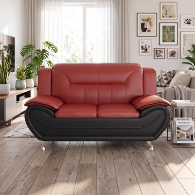 61 Inch wide Faux leather loveseat with metal legs