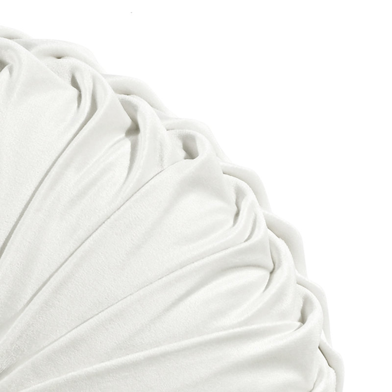 White Round Pleated Velvet Decorative Throw Pillow, 15 Inch