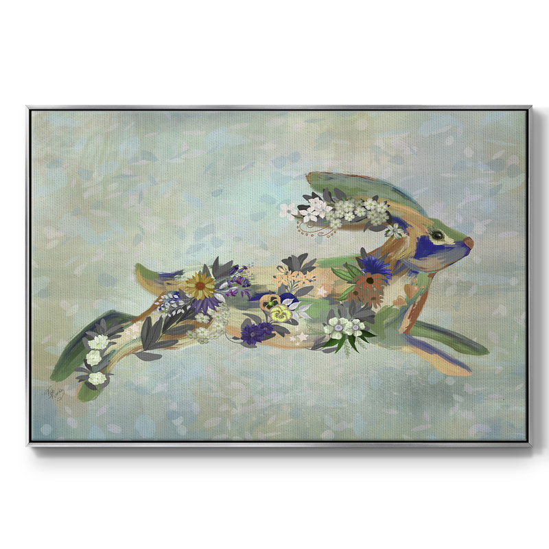 Fantastic Florals Hare, Running - Reproduction sur toile flottante, H 27 po x l 41 po x P 2 po, Argent
