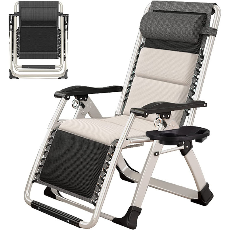 Padded Zero Gravity Chair, Sturdy Adjustable Reclining Patio Chairs with Headrest & Tray, White