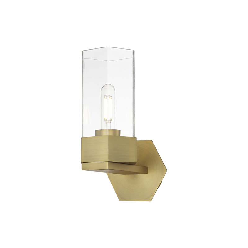 Applique murale 1 lumière 9 po Claverack, Laiton brossé, H 11,5 po x l 7,5 po x P 5 po, Transparent