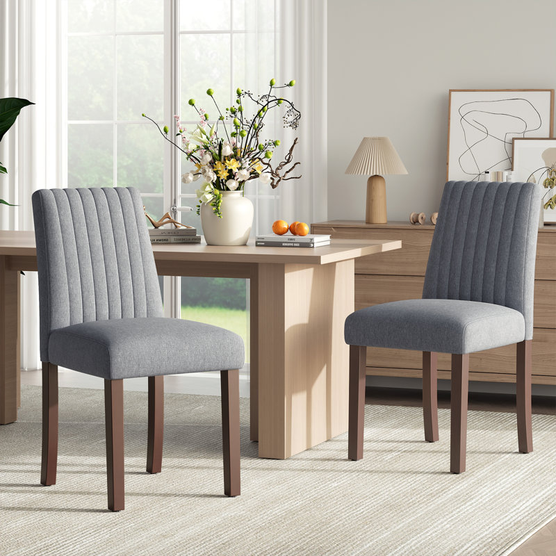Chaises de salle à manger rembourrées modernes avec pieds en noyer, Gris foncé