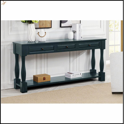63 Inch Long Mediterranean Style Console Table With Drawers And Shelf For Entryway, Hallway, Living Room