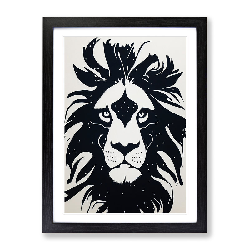 Lion Monochrome - Picture Frame Print, Black, 34cm H x 25cm W x 2cm D
