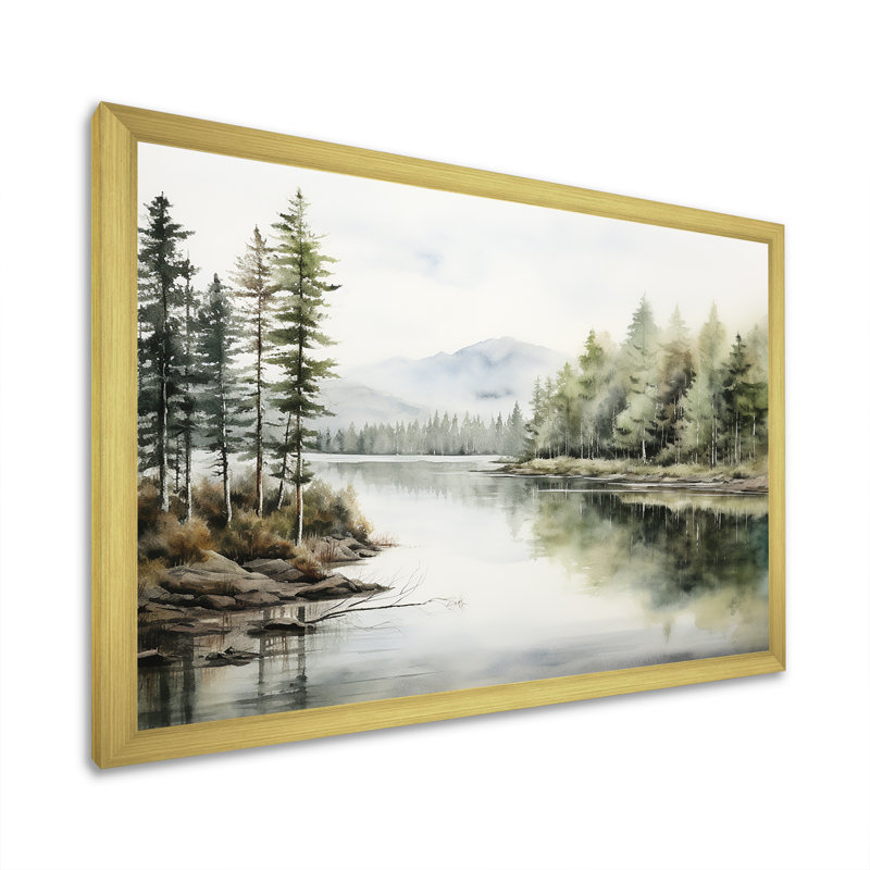 Scandinavian Lake Tranquility sur impression sur toile, H 16 po x l 32 po x P 1 po, Cadre doré simple