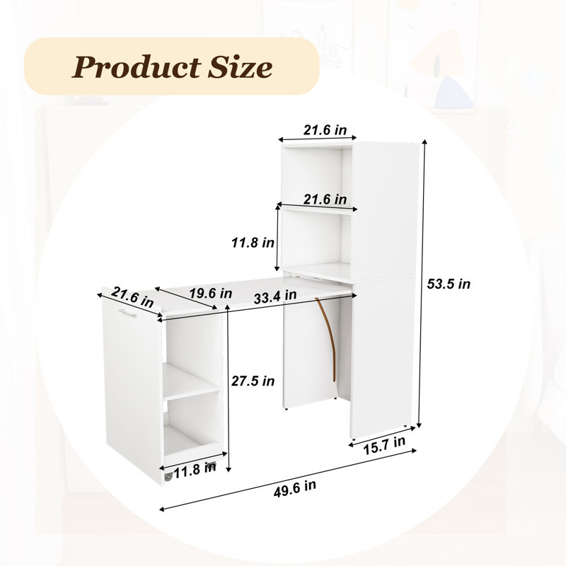 Bureau d'ordinateur à roulettes 49,6 po, Blanc