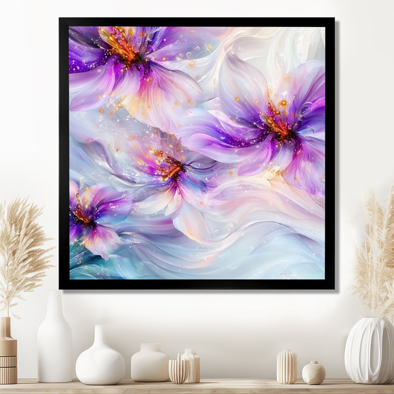 Natures, beauté, fleurs mauves, agate I - impression abstraite de fleurs murales, H 16 po x l 16 po, Noir