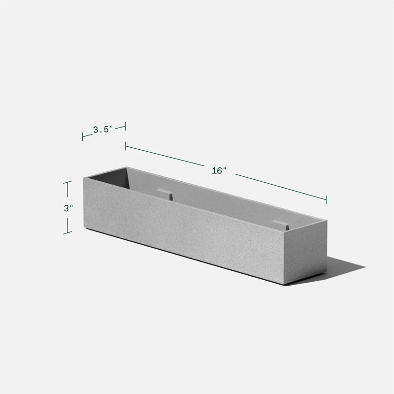 Boîte à fleurs en plastique Geo Series, H 3 po x l 16 po x P 3,5 po, gris, Ensemble de 2