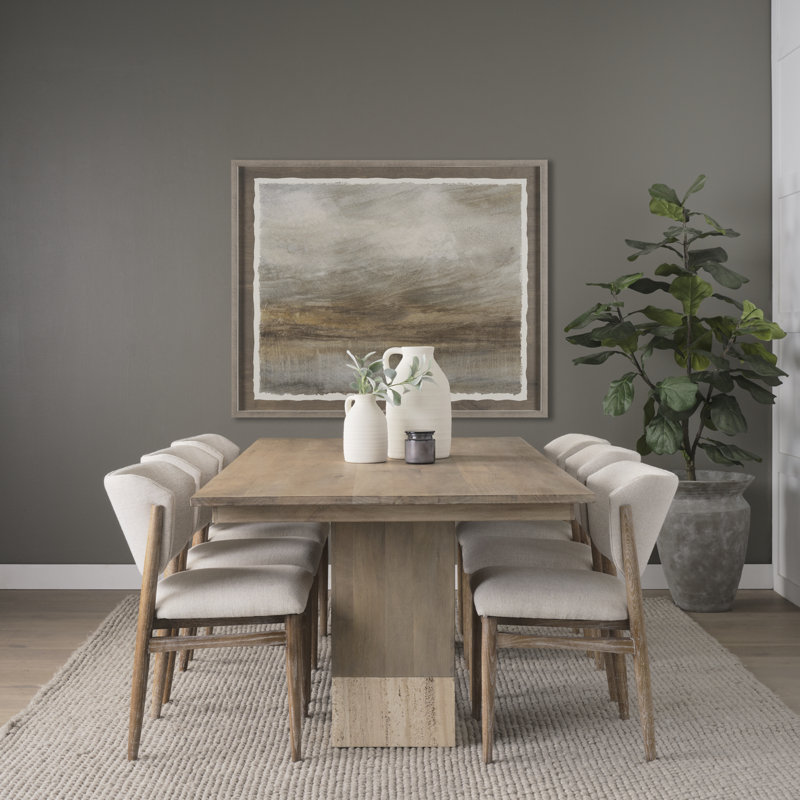 Jurine Mango Wood + Travertine Dining Table, 42" W x 94" L