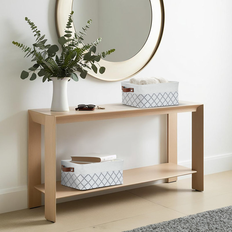 Decomomo Foldable Storage Bin | Collapsible Sturdy Cationic Fabric Storage Basket Cube W/Handles, White/Beige