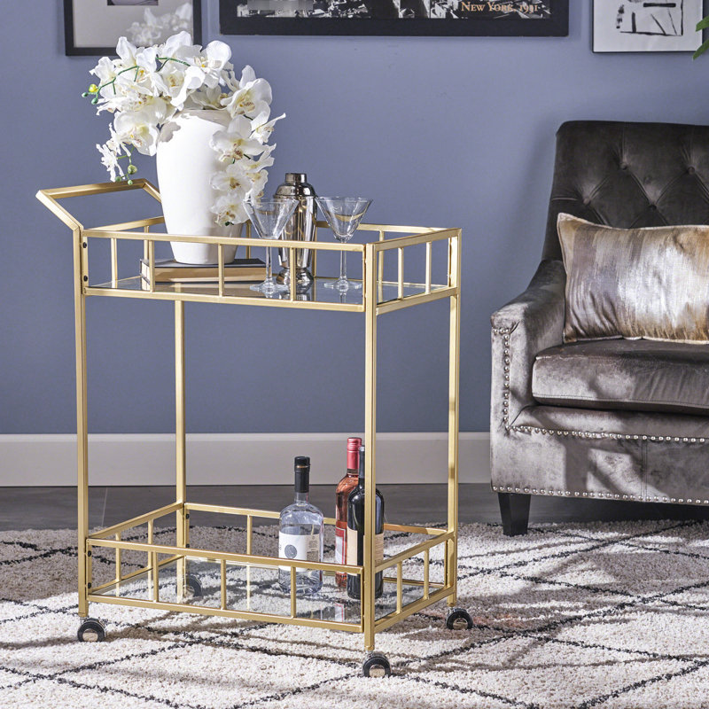 Chariot roulant en métal et en verre élégant pour accessoires de bar trempé
