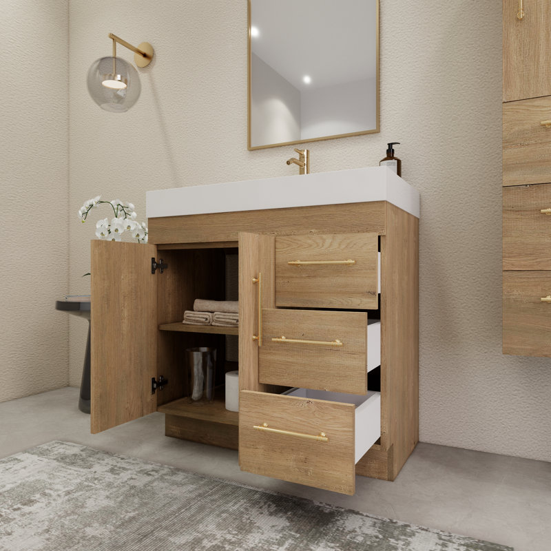 36" Single Bathroom Vanity Set with Drawers and Doors, Oak