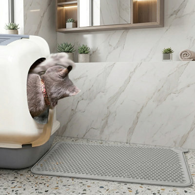 Tapis de litière en silicone pour chat, 24 po x 15 po, garde le plancher propre, facile à nettoyer, anti-froissement, antidérapant, double couche amovible, doux pour les pattes, résistant aux griffes, conçu pour durer