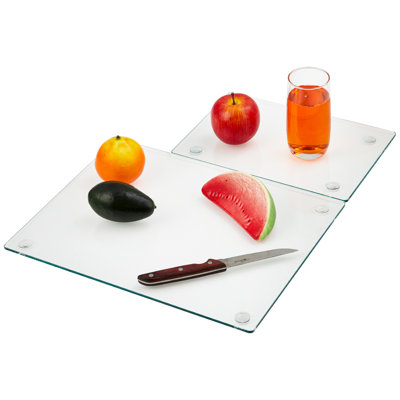 Planche à découper en verre trempé - Planche à découper transparente antidérapante, résistante à la chaleur, aux égratignures et incassable, facile à nettoyer, protège le comptoir de la cuisine pour la préparation, le service et les repas, 40,6 x 30,5 cm + 30,5 x 20,3 cm