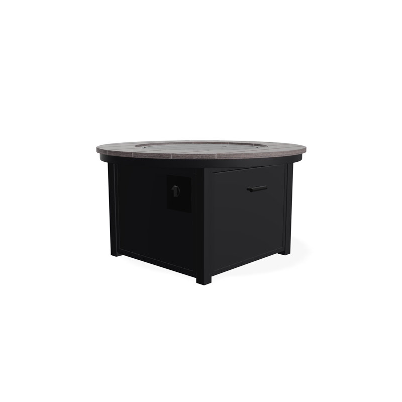 Table de foyer 42 po ronde en polymère rustique avec tablette au propane, Noir, 23" H x 42" W x 42" D