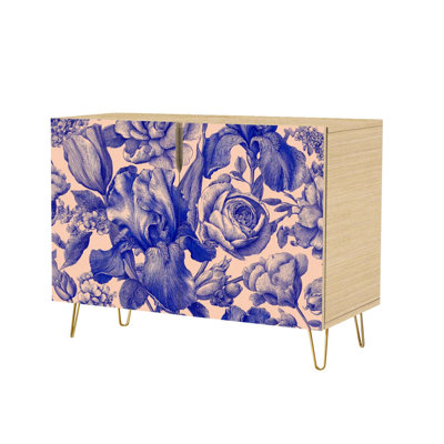 Buffet Buffet avec rangement Floraison florale transparente jardin fleurs printanières bleu avec 2 portes pour le salon et la cuisine