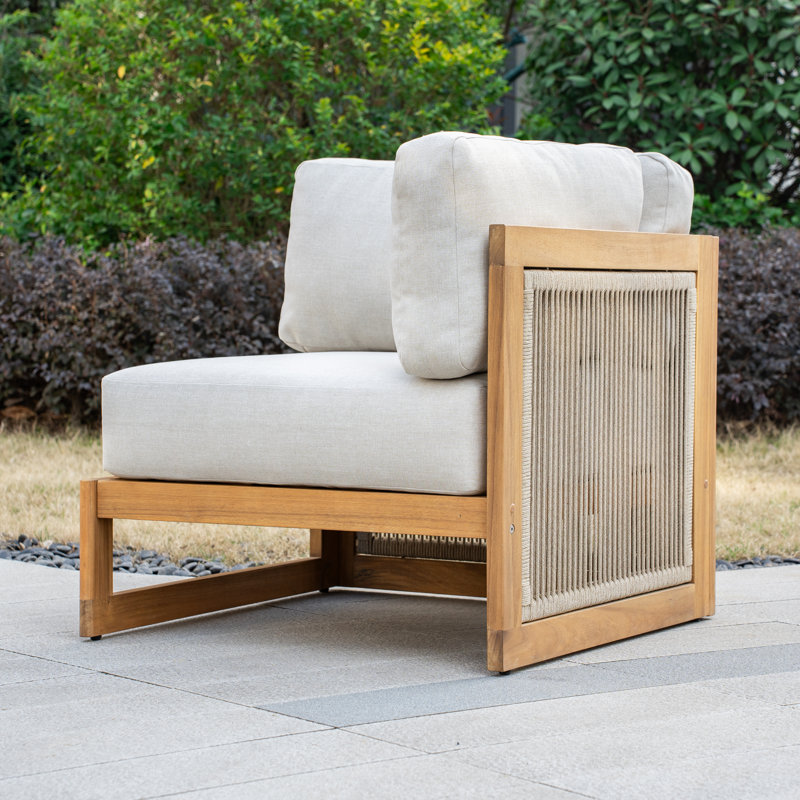 Canapé d'angle d'extérieur en bois d'acacia avec coussins