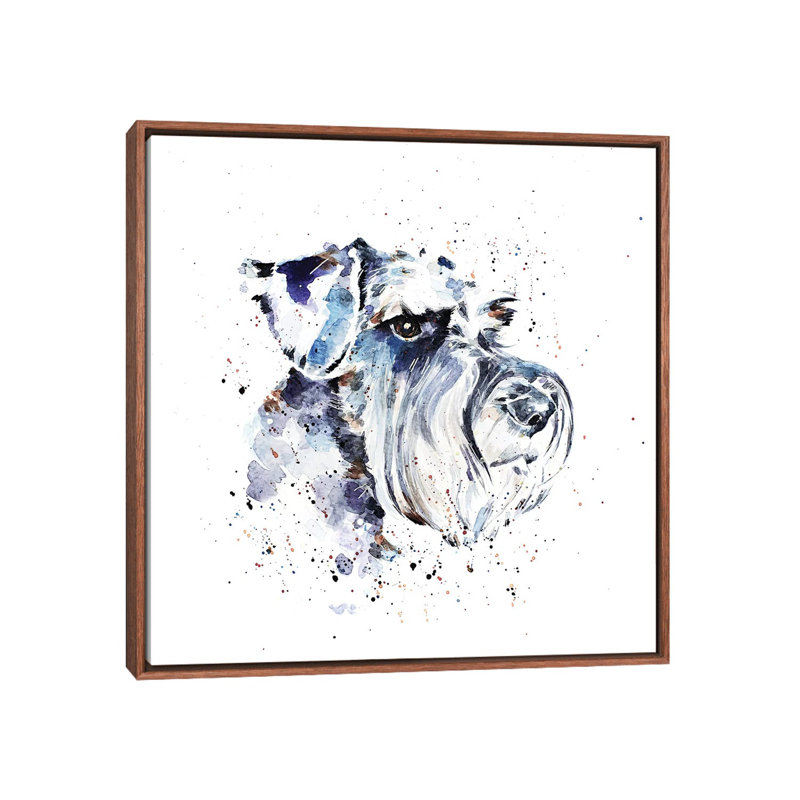Schnauzer II par EdsWatercolours - impression, H 26 po x l 26 po x P 1,5 po, Toile avec cadre en bois brun classique