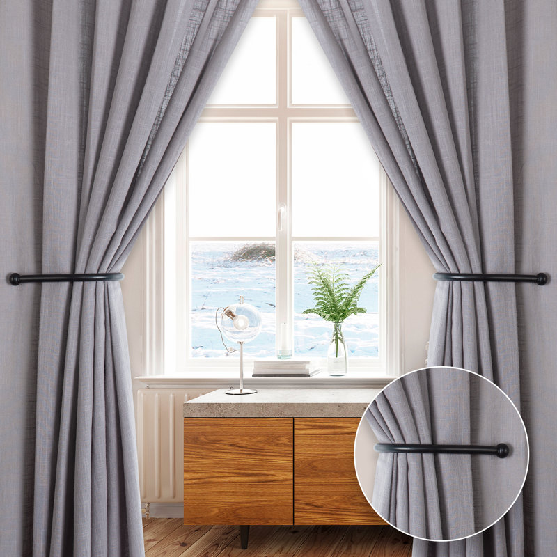 Matte Black Powder Coated Metal Curtain Holdbacks Set of 2