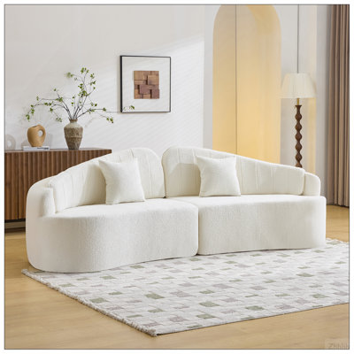 Canapé courbé à quatre places entièrement comprimé, assise longue durée sans effondrement, dossier amovible, tissu chenille blanc, style simple et rétro, convient aux petits espaces et aux appartements