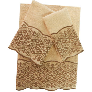 Fleur de lis Pattern – Neutral Brown and Biege Earth Tones Hand & Bath Towel  by Avenie
