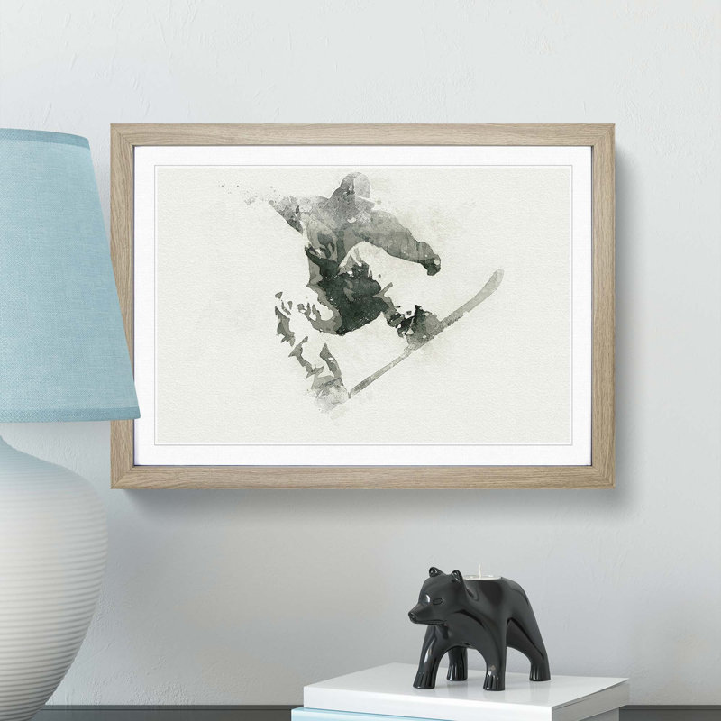 The Snowboarder in Abstract - Picture Frame Painting Print, 60cm H x 91cm W x 2cm D, Oak
