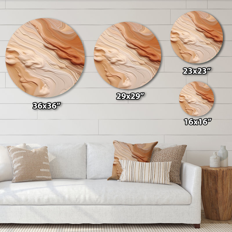 Orange et beige «Unounded Imagination I», art abstrait en métal rond, H 36 po x l 36 po