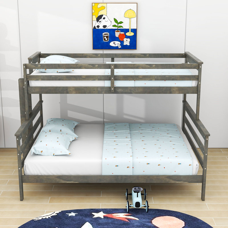 Avoca Wood Twin XL over Queen Bunk Bed with Ladder, Twin XL Over Queen, Gray