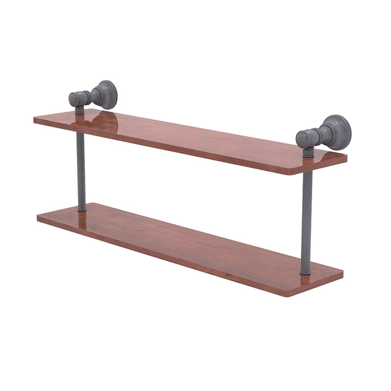 Tablette en bois massif 2 pièces avec barre à serviettes Freyja, H 5,6 po x l 22 po x P 9,2 po, Gris mat