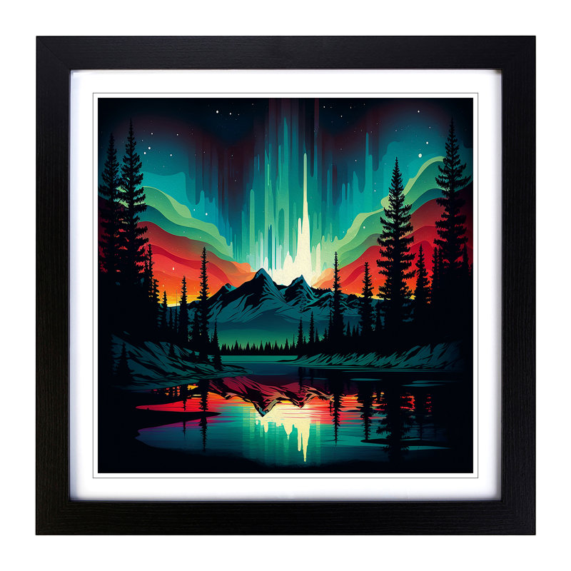 Northern Lights Retro Art - Framed Print, Black