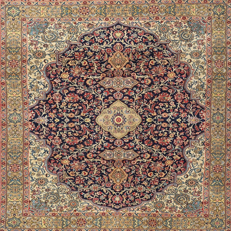 Tapis beige/noir traditionnel, Carré 3 pi