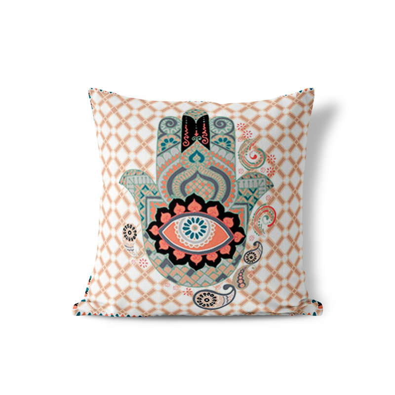 Housse et insert de coussin carré intérieur / extérieur en polyester Heavenly Hand, 20 po x 20 po, Blanc / orange