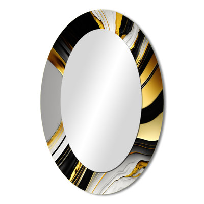 Abstract Geode Marble Waves Gold II - Gold Oval Wall Mirror Decor