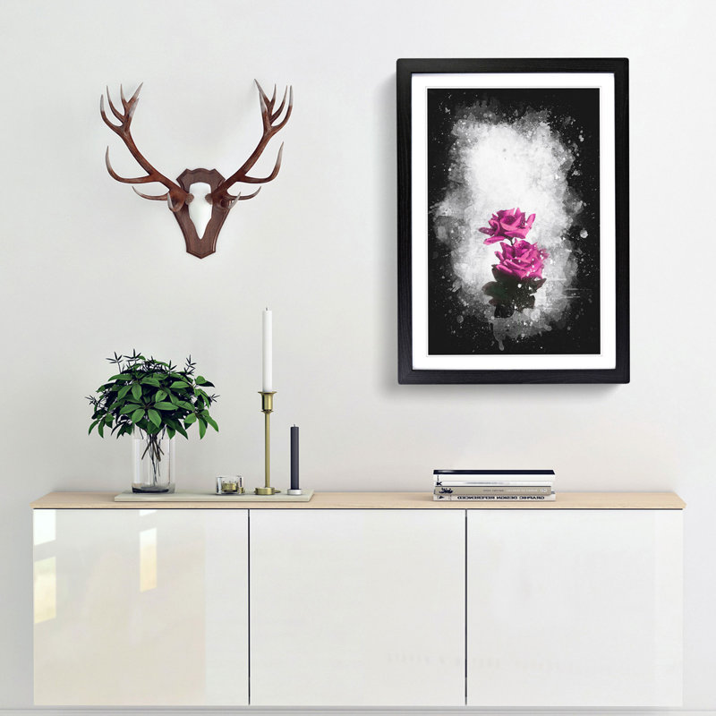 Two Pink Roses - Framed Print, 87cm H x 62cm W x 2cm D, Black Framed