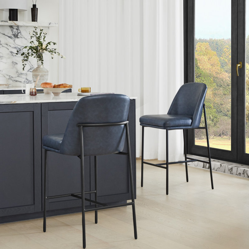 Tabouret de comptoir 27 po Angelick, Bleu, Noir