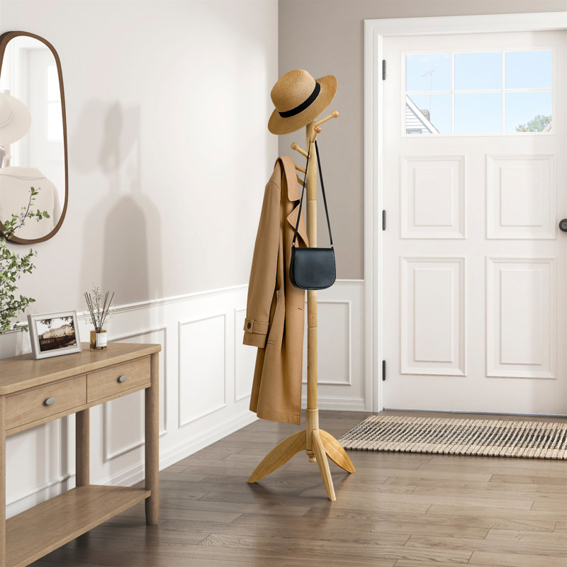 Natural Finish Coat Rack Solid Wood, Natural