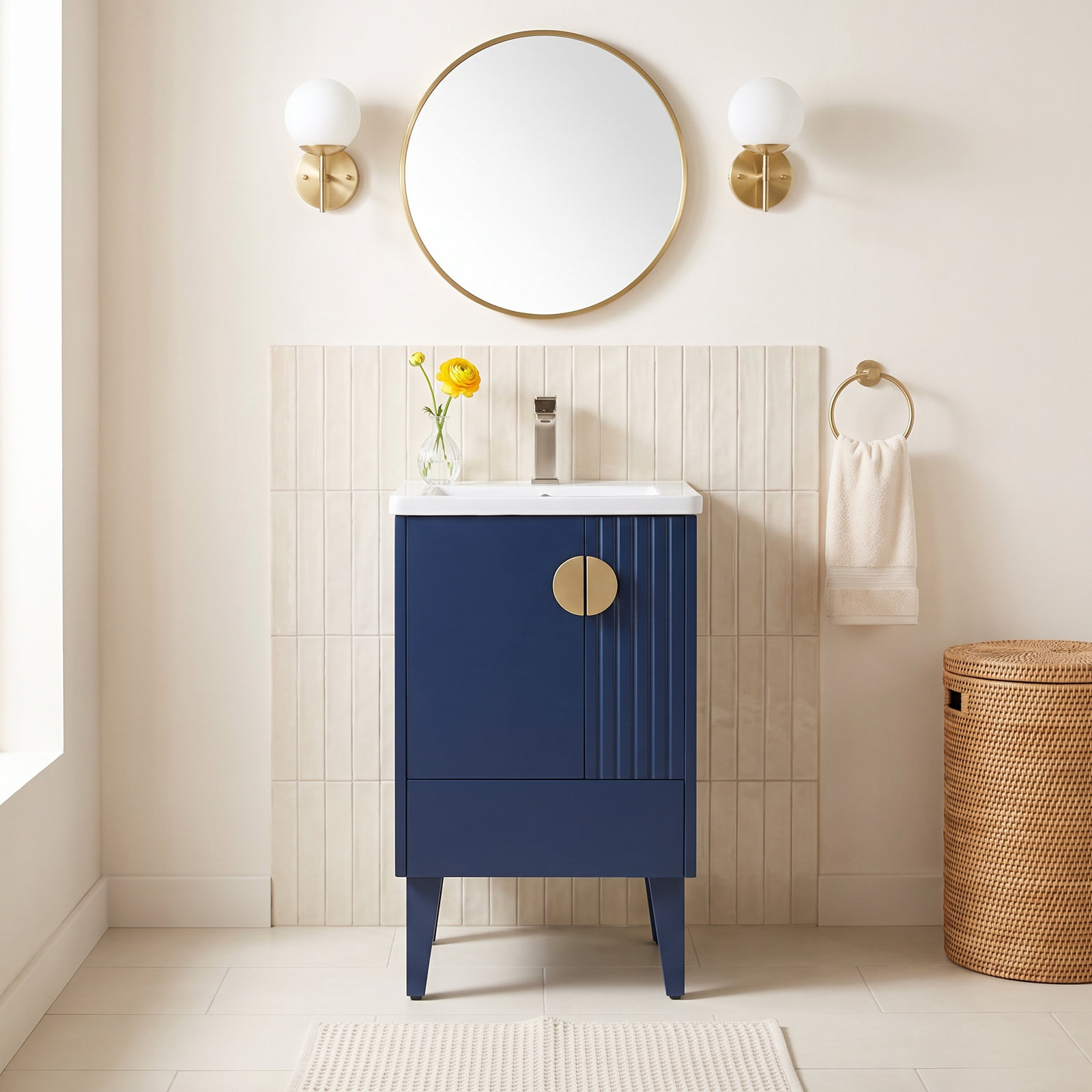 Saimah 20'' Single Bathroom Vanity, Navy Blue, Satin Nickel