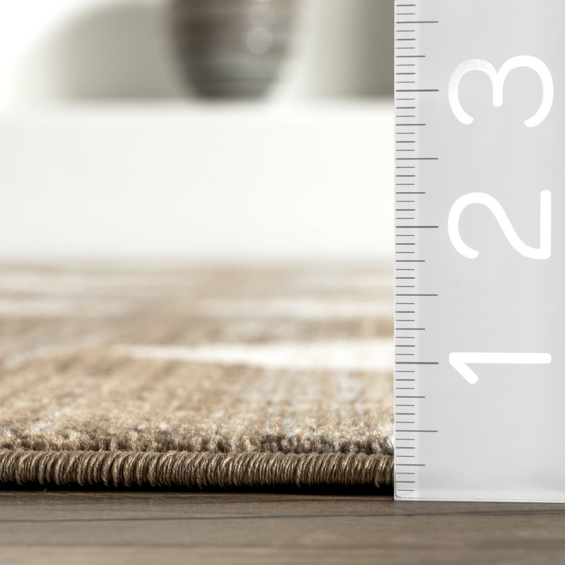 Tapis à franges Kimara, Tapis de couloir 2 pi 6 po x 13 pi, Brown/Beige