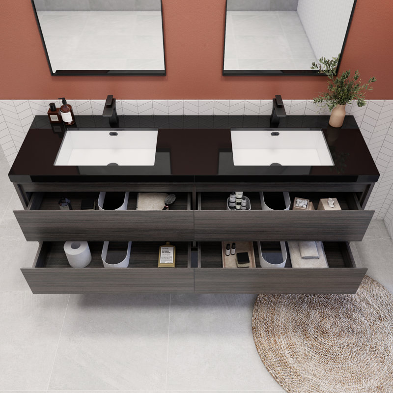 Vickye 72" Double Sink Bathroom Vanity Set, Gray Oak