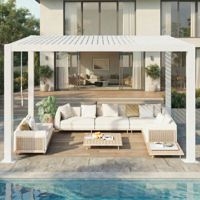 Pergola à persiennes d'extérieur en aluminium, pavillon de jardin avec toit imperméable réglable et drainage intégré pour patio, terrasse et spa