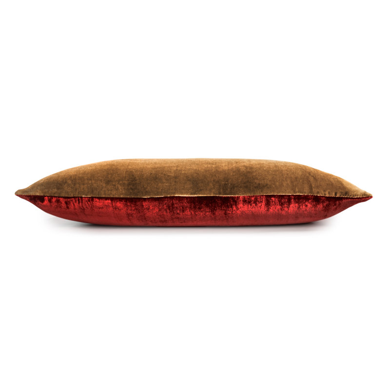Two Tone Ombre Square Velvet Pillow Cover & Insert, 12" x 24", Copper Ivy/Paprika